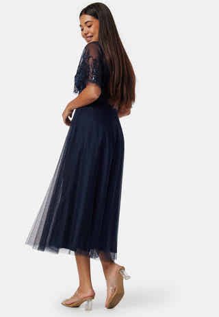 Embroidered Mesh Midi Dress