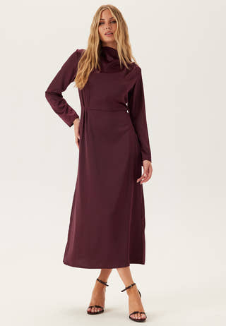 Satin High Collar Midi Dress
