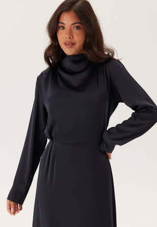 Satin High Collar Midi Dress