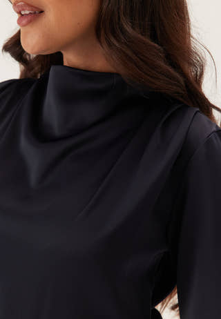 Satin High Collar Midi Dress