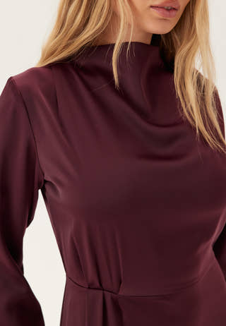 Satin High Collar Midi Dress