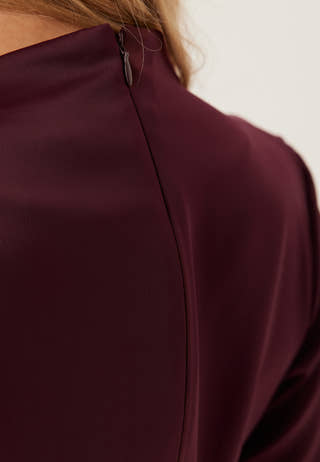 Satin High Collar Midi Dress