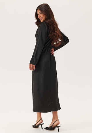 Satin High Collar Midi Dress