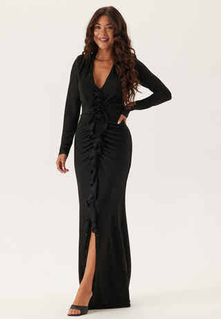 Sparkling Low V-neck  Slit Gown