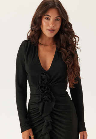 Sparkling Low V-neck  Slit Gown