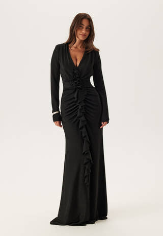 Sparkling Low V-neck Slit Gown