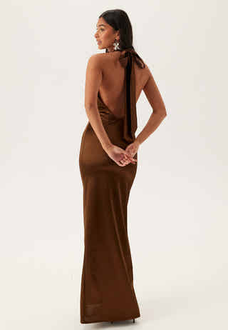 Stretch Satin Halterneck Gown