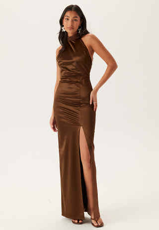Stretch Satin Halterneck Gown