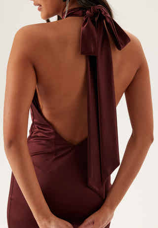 Stretch Satin Halterneck Gown
