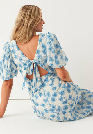 Structured Puff Sleeve Ankle Dress