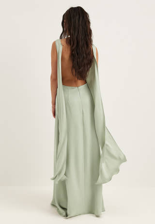 Tie Back Shawl Satin Dress