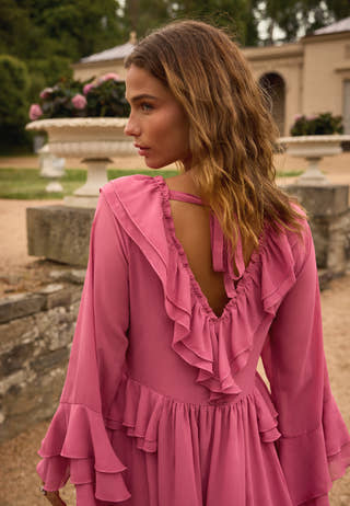 Trumpet Sleeve Frill Short Dress