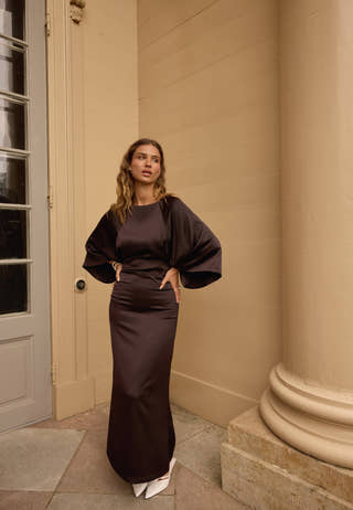 Wide Sleeve Satin Ankle Dress
