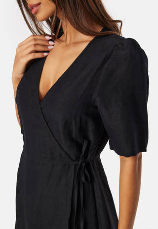 Linen Blend Wrap Dress
