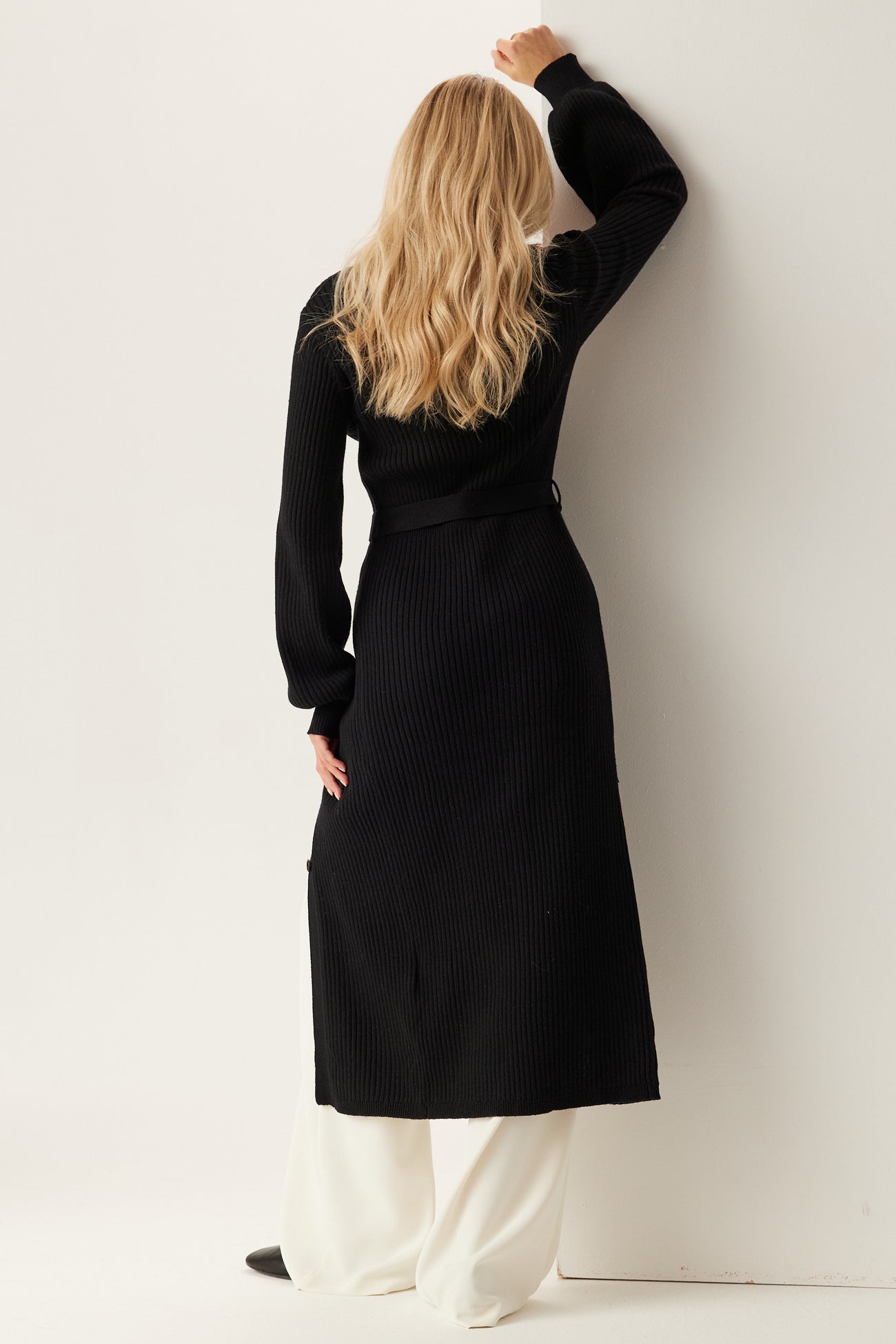 Rib Knitted Cardigan Dress Black