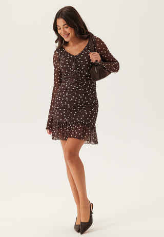 Ruched Mesh Frill Dress