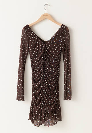 Ruched Mesh Frill Dress