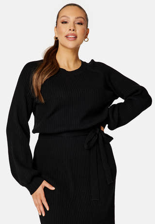 Round Neck Rib Knitted Midi Dress