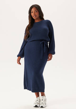 Round Neck Rib Knitted Midi Dress