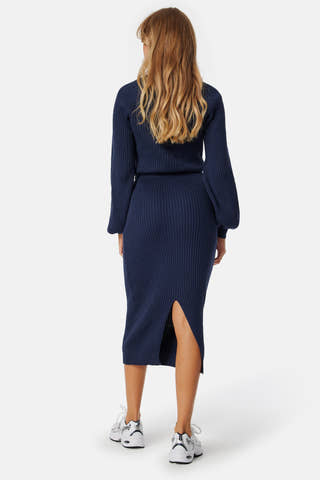 Round Neck Rib Knitted Midi Dress