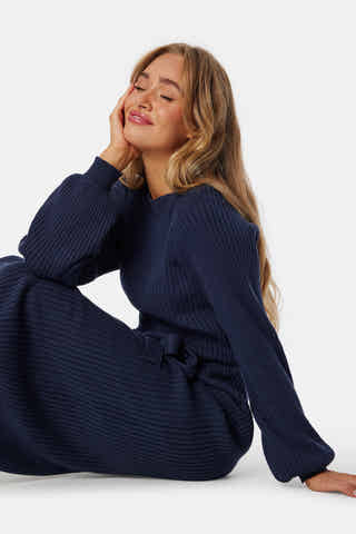 Round Neck Rib Knitted Midi Dress