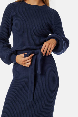 Round Neck Rib Knitted Midi Dress