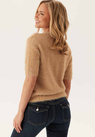 Short Sleeve Fluffy Knitted Cardigan