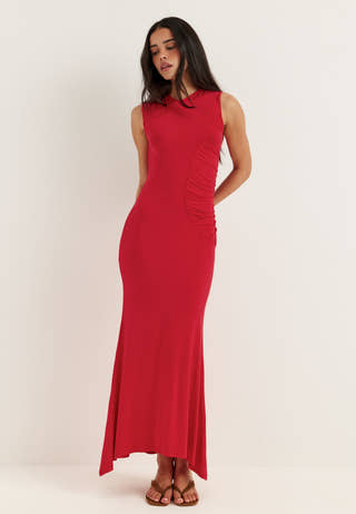 Sleeveless Ruched Maxi Dress