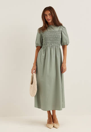 Smock Short Sleeve Cotton Dress