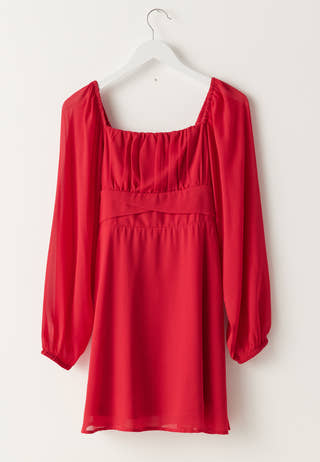 Square Neck L/S Georgette Dress