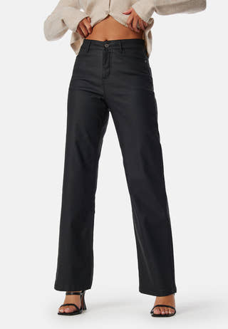High Waist Straight Leg Coated Jeans
