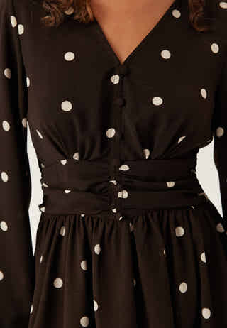 V-neck Button Short Dress