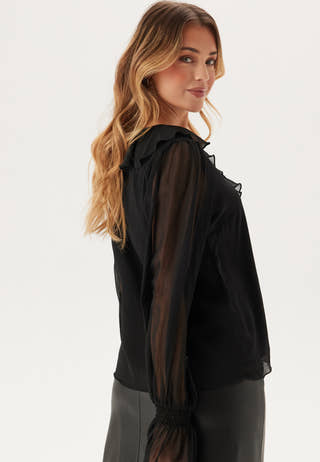 V-neck Frill L/S Chiffon Blouse