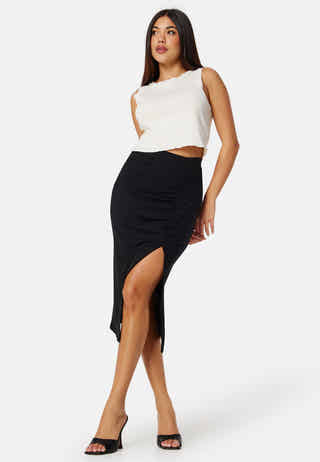 Rib Slit Midi Skirt