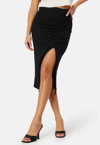 Rib Slit Midi Skirt