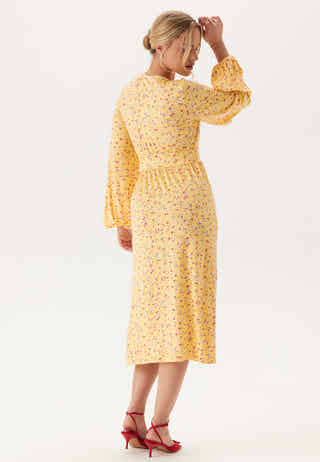 Soft Midi Button Volume Sleeve Dress