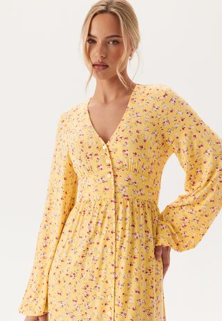 Midi Button Volume Sleeve Dress