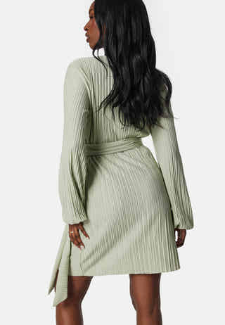 Pleated Wrap Short Dress