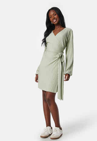 Pleated Wrap Short Dress