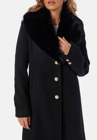 Fur Collar Wool Blend Coat