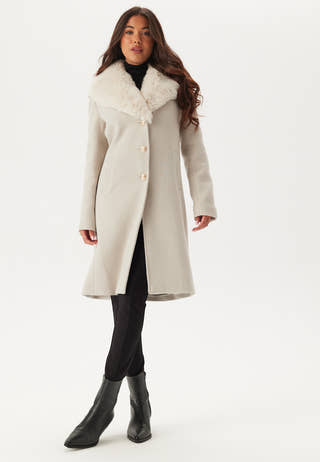 Fur Collar Wool Blend Coat