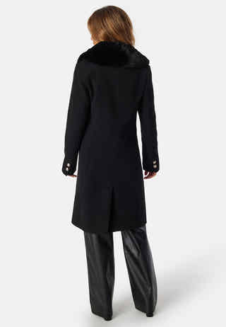 Fur Collar Wool Blend Coat