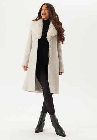 Fur Collar Wool Blend Coat
