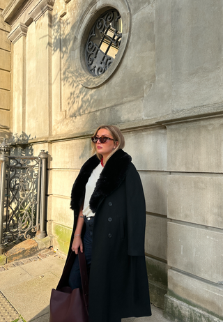 Fur Collar Belted Wool Blend Coat