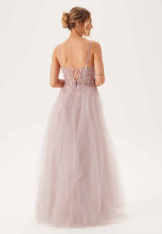 Glittering tulle evening dress with lacing