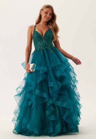 Tulle Frill Evening Dress with Lacing