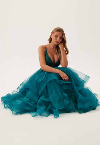 Tulle Frill Evening Dress with Lacing