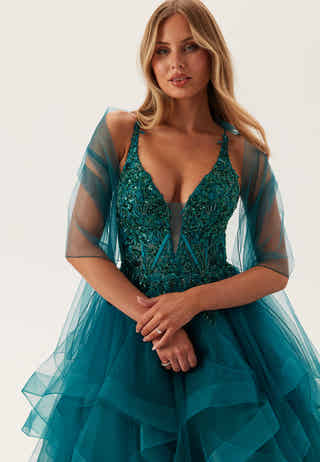 Tulle Frill Evening Dress with Lacing