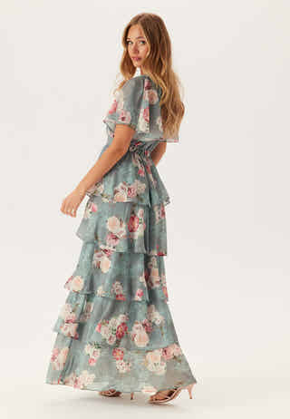 Floral Flutter Tiered Maxi Dress