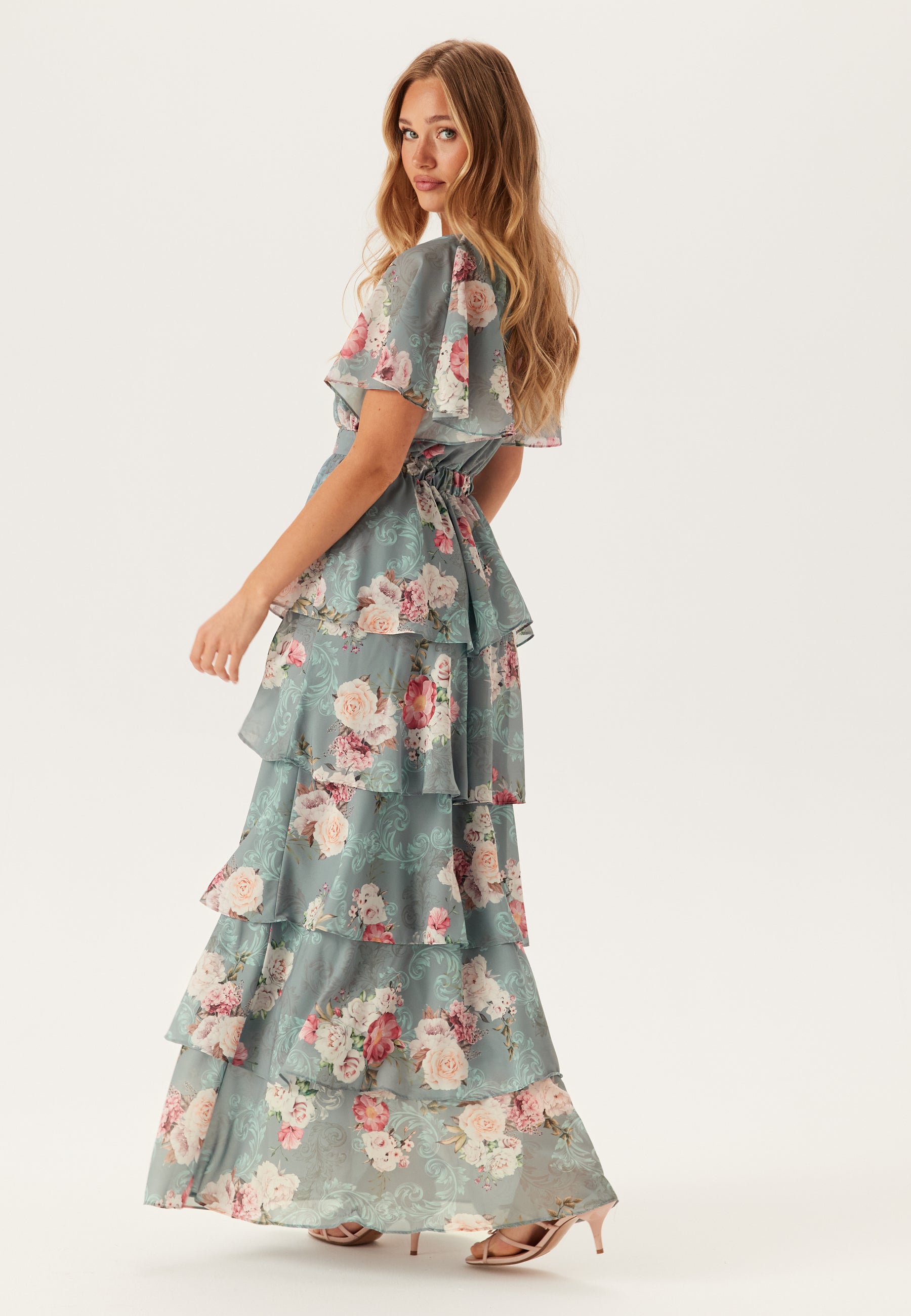 Goddiva Floral Flutter Tiered Maxi Dress – Bubbleroom